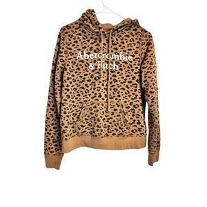 Abercrombie & Fitch Womens Medium Leopard Print Logo Pullover Hoodie Cozy Y2K
